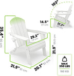 Adirondack Folding Chair for Garden, Patio or Deck - Arm Rests and Cup Holder - Lightweight, Weatherproof - Stylish, Durable Outdoor Furniture for Fire Pit, Beach, Poolside, Porch (White)