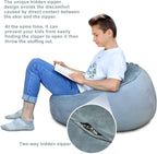 Bean Bag Chair Cover, Stuffed Animal Storage, Plush Toys Organizer Holder, Beanbag Chairs Cover for Kids Teans and Adults Super Soft and Comfortable Fabric X-Large with Handle and Zipper -Round Grey