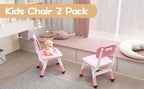 2 Pack Adjustable Kids Chair, 3 Height Levels Plastic Toddler Chair with Non-Slip Feet, 220lbs Load Capacity, Indoor Outdoor Home Kindergarten Chair for 3-8 Years Old-Pink