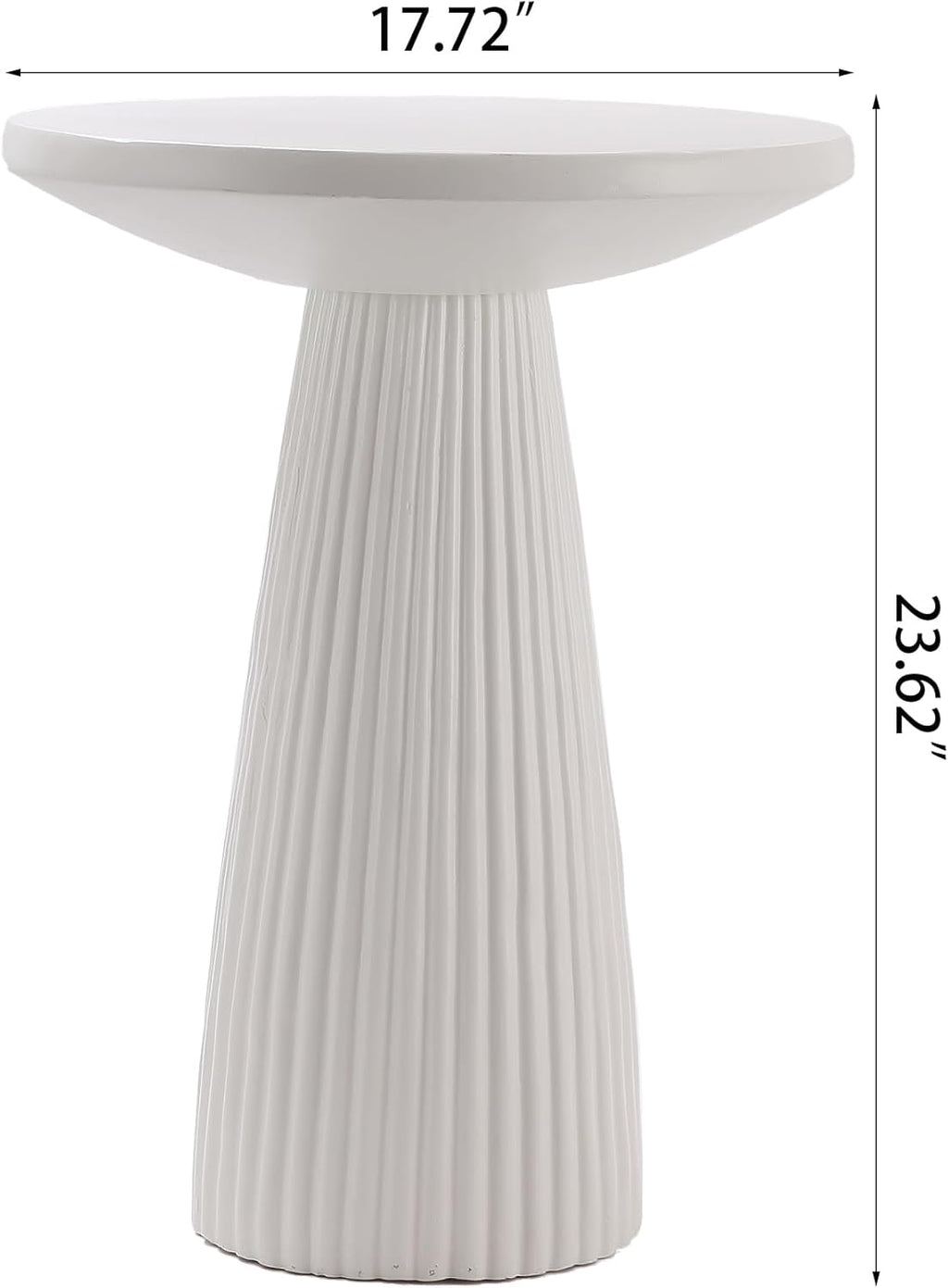 KEIKI Magnesium Oxide Fluted Base Side Table, 19.69" Round End Table for Indoors, Outdoors, Mid-Century Modern Side Table, Circle Fluted End Table for Living Room Patio, Ivory White