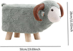 Animal Footstool Teddy Velvet Wood Legs Non-Slip Feet Ottoman Stool for Playroom Living Room Entryway 19.69x8.66x11.02 inch- Gray Green