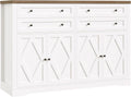 HOSTACK 55" Coffee Bar with 4 Large Drawers, 40" Tall Buffet Cabinet with Storage, Kitchen Storage Cabinet, Modern Farmhouse Sideboard Buffet, Adjustable Shelves for Living Room, White