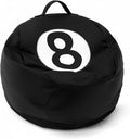 AceOrbit 8 Ball Bean Bag Chair Cover, Prize Gift Plush Toys Organizer, Black PU Leather 8 Ball Stuffed Animal Storage Bean Bag, Billiard Decor for Game Home Dorm Room Living Room (No Filling)