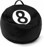 AceOrbit 8 Ball Bean Bag Chair Cover, Prize Gift Plush Toys Organizer, Black PU Leather 8 Ball Stuffed Animal Storage Bean Bag, Billiard Decor for Game Home Dorm Room Living Room (No Filling)