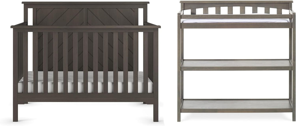 Child Craft Hampton Flat Top Crib and Changing Table Nursery Set, 2-Piece, Includes 4-in-1 Convertible Crib and Changing Table, Grows with Your Baby (Dapper Gray)