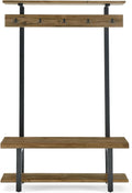 Alaterre Furniture Pomona Coat Hooks – Modern Farmhouse 48" Solid Wood Hall Tree with Bench, Shelves & Metal Coat Hooks – Mudroom & Foyer Storage for Jackets, Bags & Shoes (Rustic Brown)