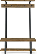 Alaterre Furniture Pomona Coat Hooks – Modern Farmhouse 48" Solid Wood Hall Tree with Bench, Shelves & Metal Coat Hooks – Mudroom & Foyer Storage for Jackets, Bags & Shoes (Rustic Brown)