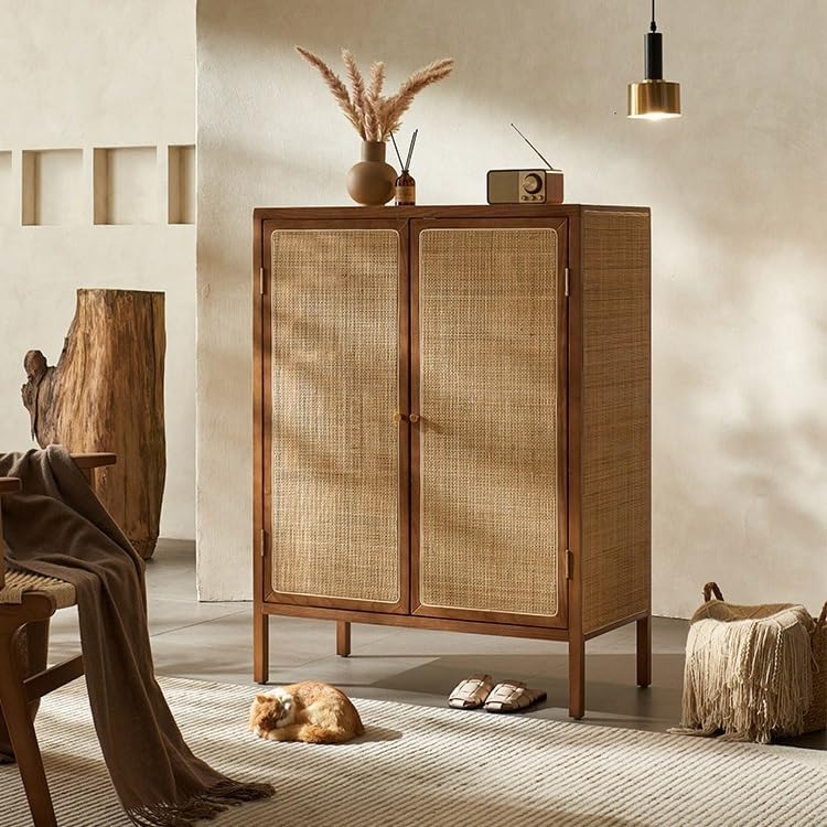 Entryway Cabinet Rattan Storage Cabinet Modern Wooden Dining Sideboard Home Use Entrance Cabinet Storage Cabinet Sideboard Storage Cabinet