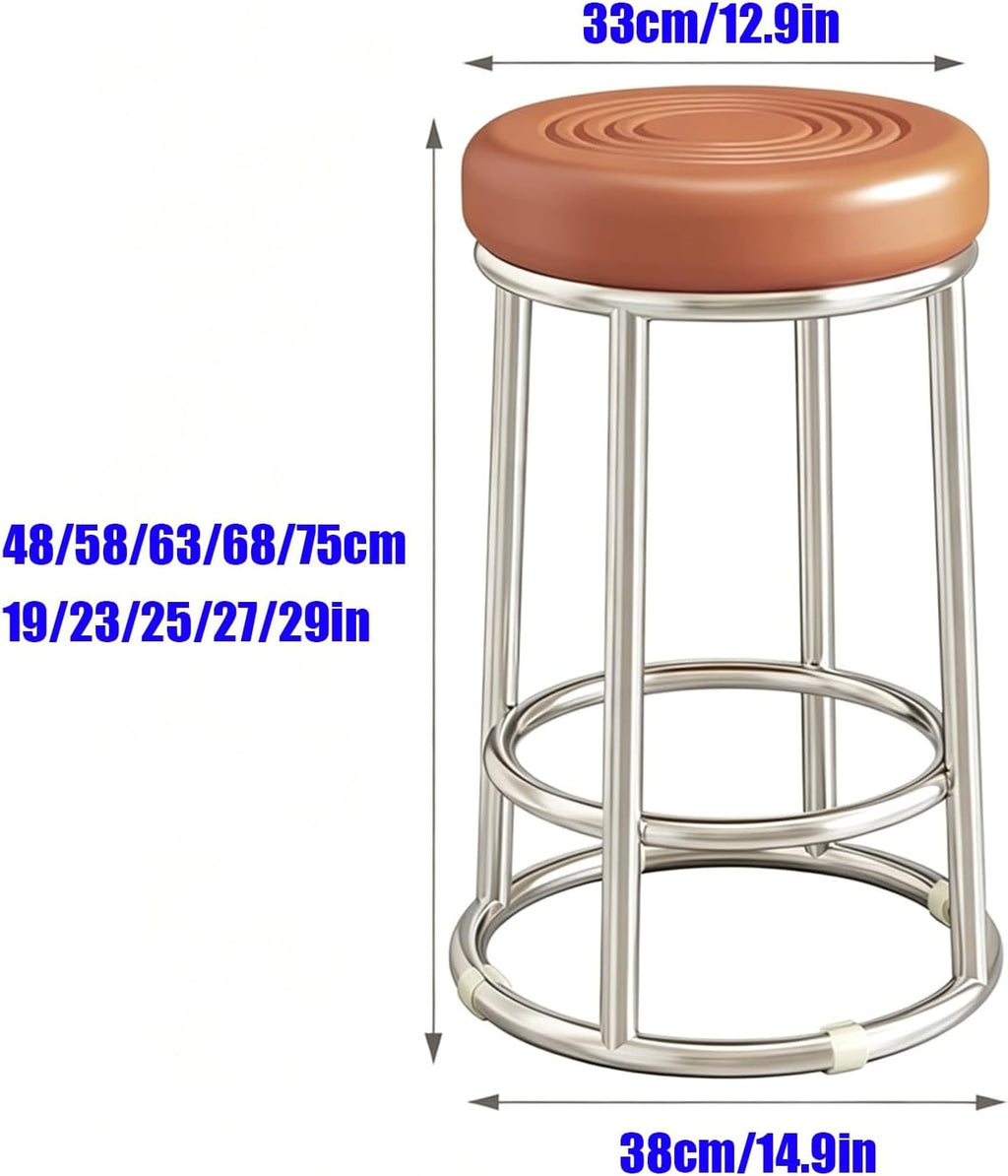 Stainless Steel Round Bar Stool, Backless Counter Stools, Office Three-Ring High Chair, for Pub Coffee Home Dinning Kitchen Island(Khaki,63cm)