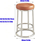 Stainless Steel Round Bar Stool, Backless Counter Stools, Office Three-Ring High Chair, for Pub Coffee Home Dinning Kitchen Island(Khaki,63cm)