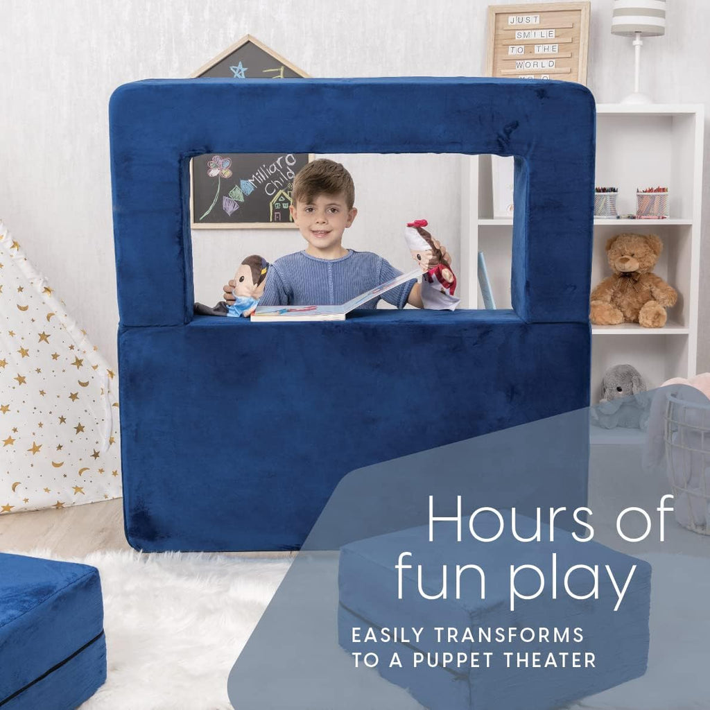 Milliard Kids Couch - Modular Kids Sofa for Toddler and Baby Playroom/Bedroom Furniture (Navy Blue) with Bonus Pillow