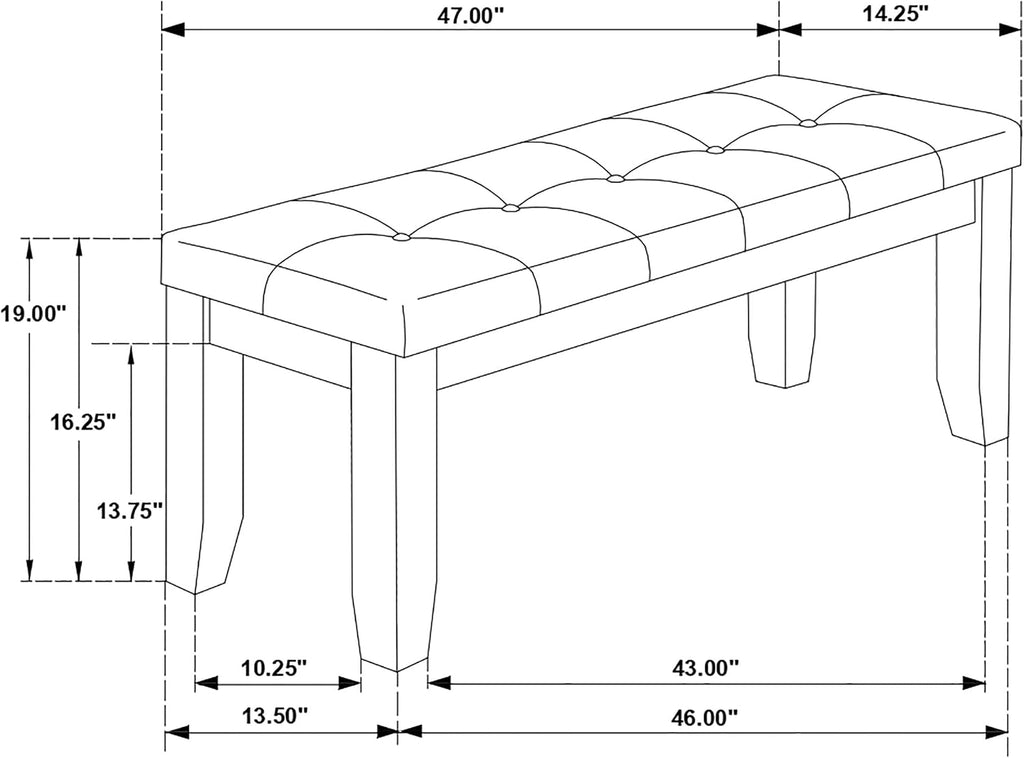 Coaster Home Furnishings - Dalila - 47-Inch Upholstered Wood Dining Bench - Tufted Leatherette Seat, Sturdy Legs - Dining Room, Kitchen - Cappuccino & Black - 102723