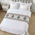 Turquoise Beige Boho Bed Runner King Size, Vintage Ethnic Tribal Southwestern Bed Scarf Protector Slipcover for Bedroom Wedding Room Hotel, Bedding Runner Throws for Foot of Beds 94"x20"
