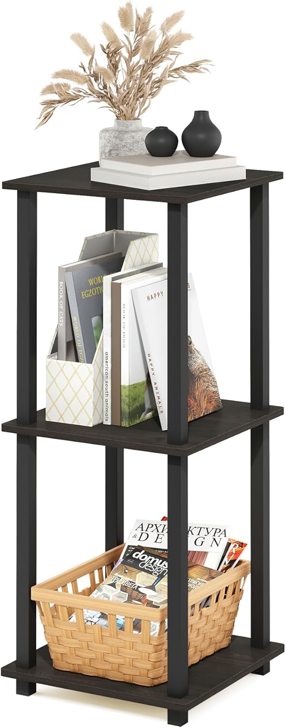 Furinno SIMPLISTIC Side Table Set of 2, 2-Tier Square Modern End Table, Nightstand, Night Stand, Bedside Table, Toolless Assembly, for Living Room, Bedroom, Espresso