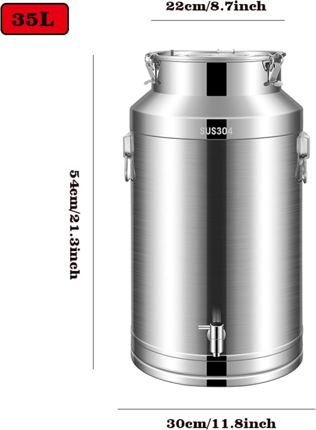 15l/20l/28l/35l Stainless Steel Milk Storage Can - Airtight Milk Transport Bucket with Silicone Lid for Home Brewing, Wine Making, and Water Storage Without Tap 35L