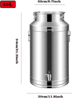 15l/20l/28l/35l Stainless Steel Milk Storage Can - Airtight Milk Transport Bucket with Silicone Lid for Home Brewing, Wine Making, and Water Storage Without Tap 35L