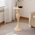 Creative-Shaped Iron Side Table, Narrow End Table with Round Desktop, Minimalist Fashion Nightstand, Multipurpose Coffee Table for Living Room(Beige)