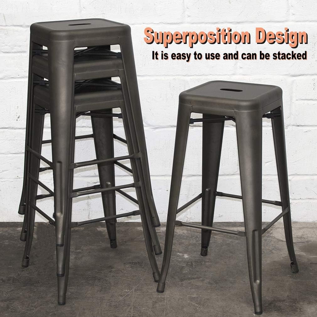 FDW 30 Inches Bar Stools Set of 4 Bar Stools Counter Height Metal Stool Patio Stool Stackable Barstools Kitchen Counter Stool Indoor/Outdoor Stool Metal Bar Stools Moden Dining Chairs