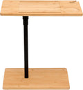 Bamboo Couch Tray Table Height Adjustable C-Shaped End Table with Slots 2 Tier Sofa Side Table for Living Room & Bedroom -Rectangle + Rectangle