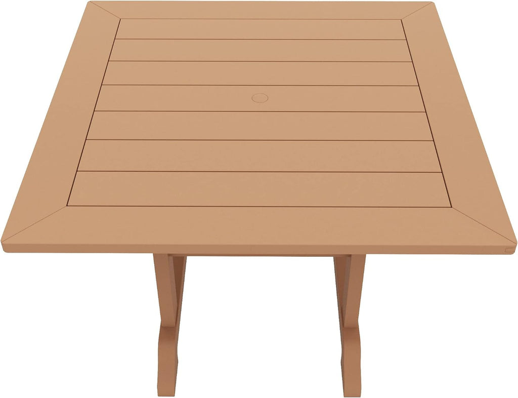 WO Outdoor Adirondack Patio Dining Chair Table 5 PCS Set Seashell Back Armchair Square Table Retro Aesthetic for Outside Restaurant Dining, Resort, Hotel, Lawn, Garden (Teak)