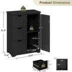 JupiterForce Wooden Bathroom Floor Storage Cabinet, Freestanding Storage Cabinet with 4 Drawers and 1 Door Entryway Storage Oragnizer Unit for Bathroom, Living Room (3 Drawers, Black)