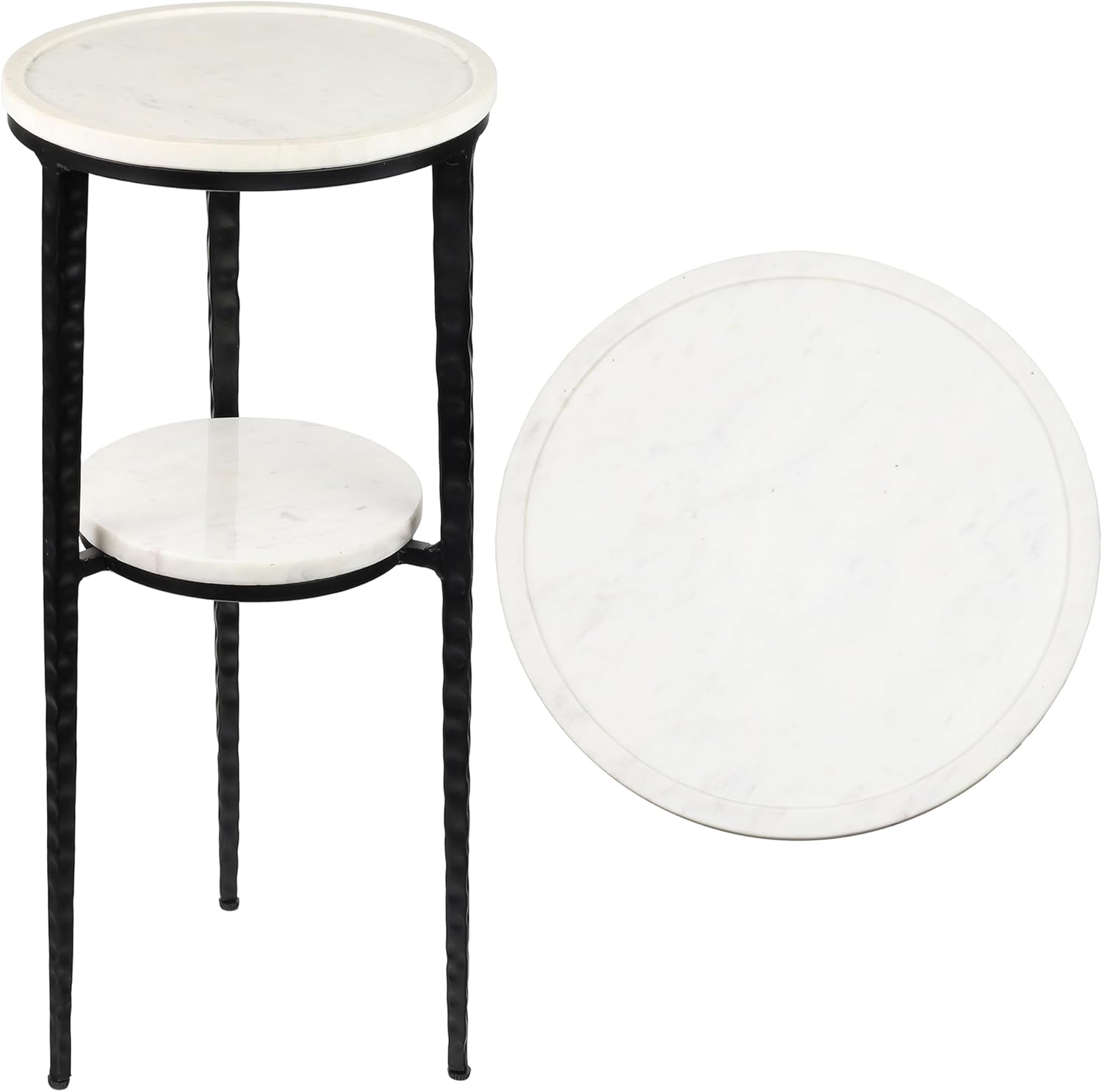 JONATHAN Y Seraphina Round White Marble and Metal Drink Table, 2-Tier Small Side End Table for Living Room and Small Spaces, Modern Martini Pedestal Accent with Textured Legs END3004A