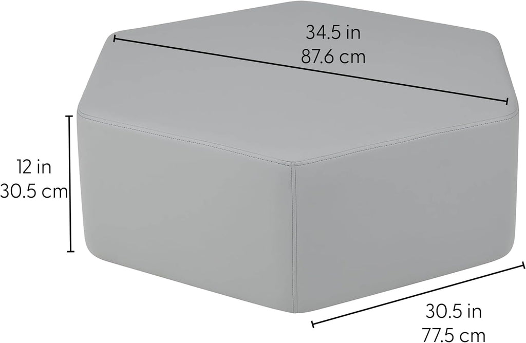 FDP Pro Series Hexagon Accent Ottoman (12" Height) Hand Upholstered Commercial Furniture for Hotel Lobby, Office, Restaurant, Home Collaborative and Configurable Seating - Slate Gray Crosshatch