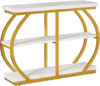 Tribesigns 41.3" Console Table, Industrial 3-Tier Entryway Table with Arched Metal Frame and Storage Shelves for Living Room, Hallway, White Gold