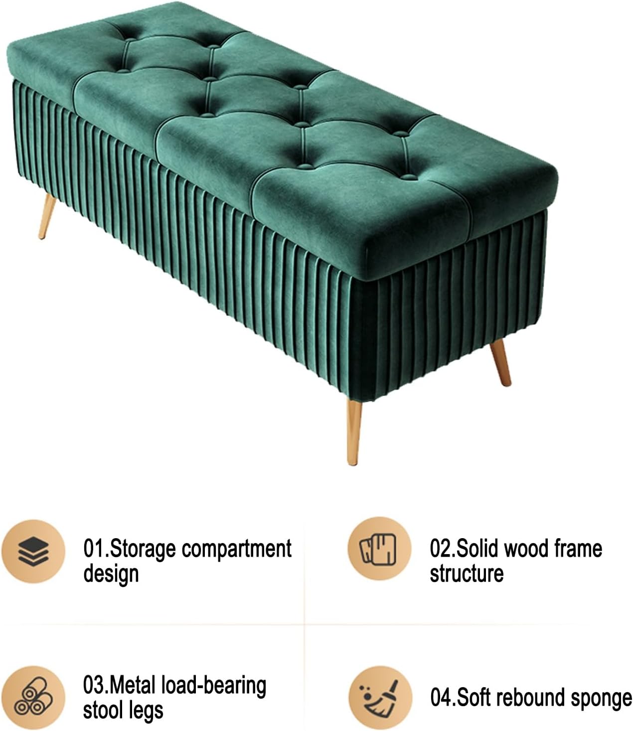Entrance shoe-changing stool, bedroom storage stool with velvet surface, corner cushioned bench with storage, solid wood frame and sponge cushion, suitable for bedrooms, living rooms, entrances, etc.