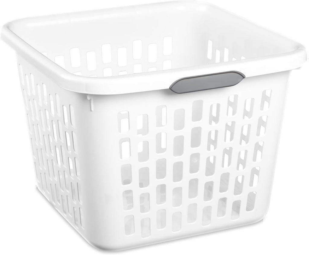 1.5 Bushel Square Plastic Laundry Basket, BPA-Free, White - 2 Comfort Grip Handles, Sturdy & Stackable, for Bedroom, Bathroom & Laundry Room