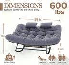 ROCSUMOO Outdoor Double Rocking Chair, Upgraded Patio Rocking Papasan Chair, Oversized Rocking Papasan Chair with Thick Water-Repellent Fabric Cushion, Comfy Rocking Chair 600 lbs (Grey)