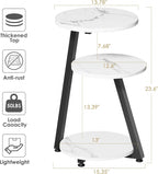 BEWISHOME Round End Table Marble Side Table with Metal Frame, Small Nightstand with 3-Tier Shelves, Night Stand for Living Room Bedroom Tall Black KTZ41H