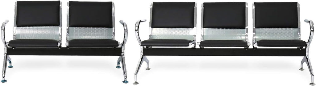 Peach Tree Reception Chairs Waiting Room Chair with Black Leather, Lobby Chairs for Reception Room, Office, Airport Reception Bench (5 Seat, Black)