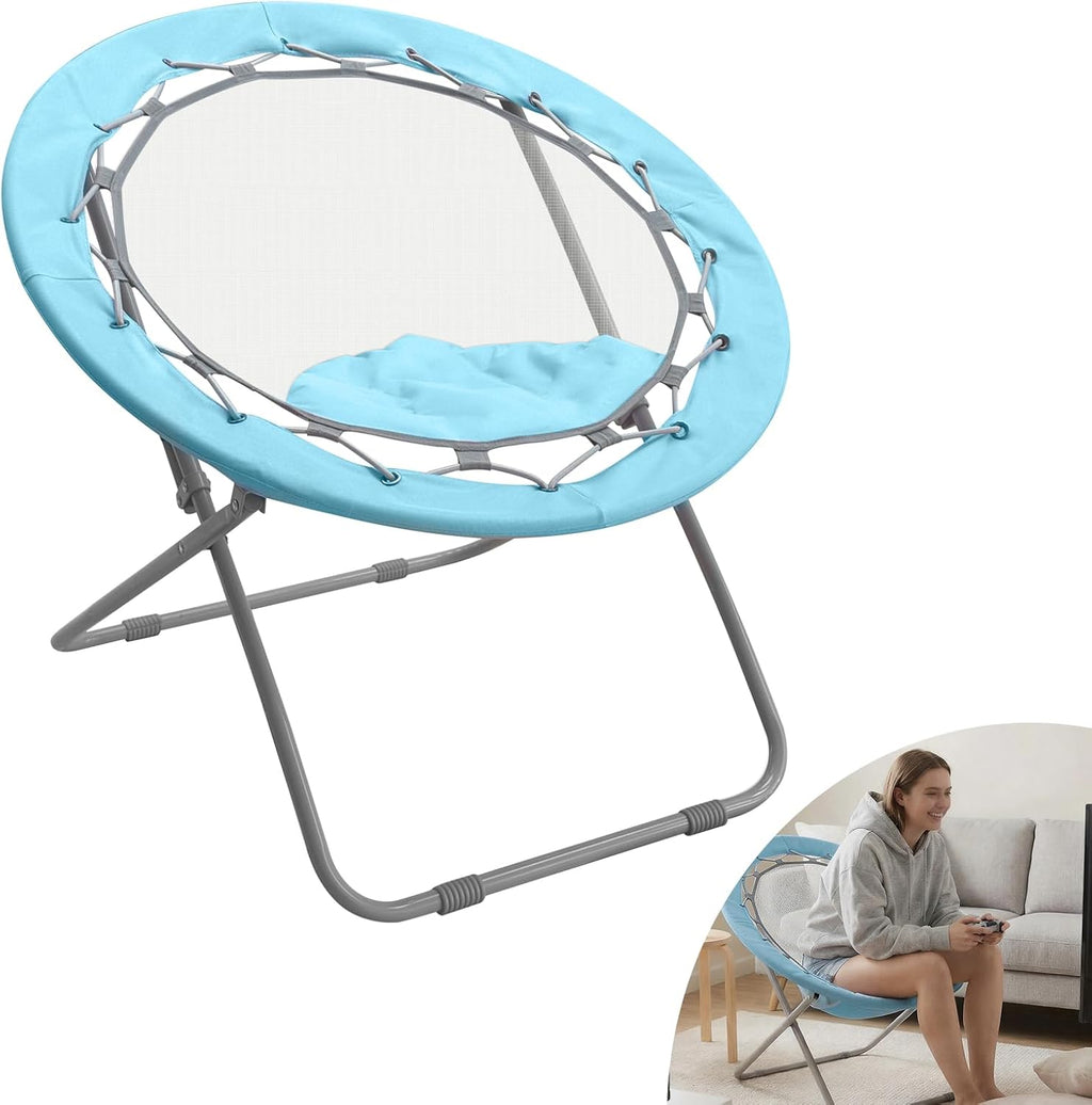 Bungee Dish Chair, Portable Folding Bungee Chair for Adults, Lightweight Round Camping Chair for Dorm, Bedroom, Game Room, Patio and Indoor Outdoor Use(Blue)
