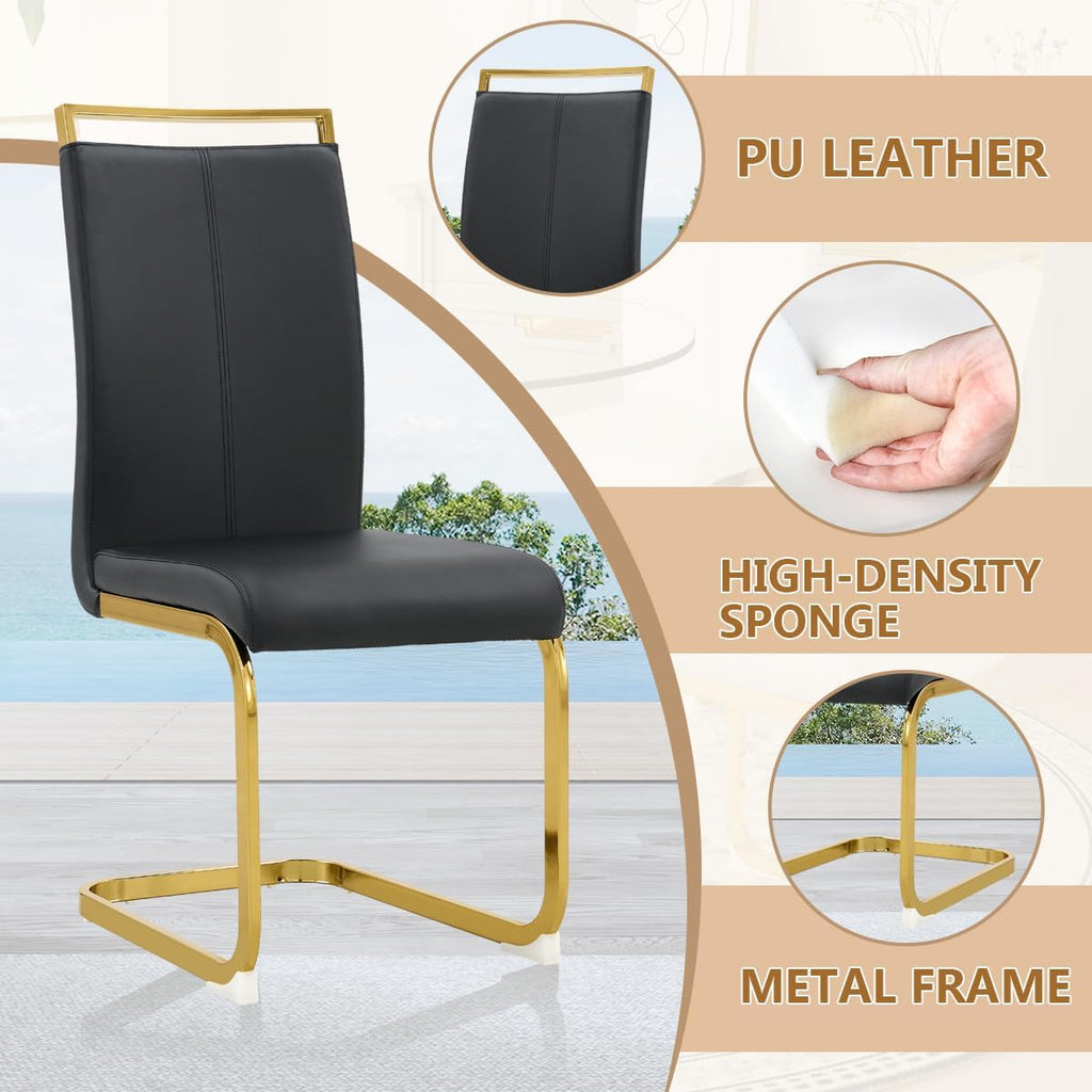 gopop Dining Chairs Set of 2, Faux Leather Dining Chairs with Plated Chrome Metal Frame, Modern Kitchen Chairs Set with Padded Seat High Back for Dining Room, Kitchen Room, Living Room.