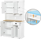 71'' Tall Kitchen Pantry Storage Cabinet with Storage, Kitchen Hutch Cabinets with Microwave Countertop, Kitchen Cupboard with Adjustable Shelves, Doors and Drawer (White A)