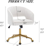 Home Office Chair Swivel Velvet Desk Chair Accent Armchair Upholstered Modern Tufted Chairs with Gold Base for Girls Women Ergonomic Study Seat Computer Task Stools for Living Room(Cream)