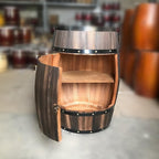 2-Tier Whiskey Barrel Table with Buckle, Solid Wood Barrel Side Table, Wine Barrel Decor for Bar, Home(Brown,21.7in)