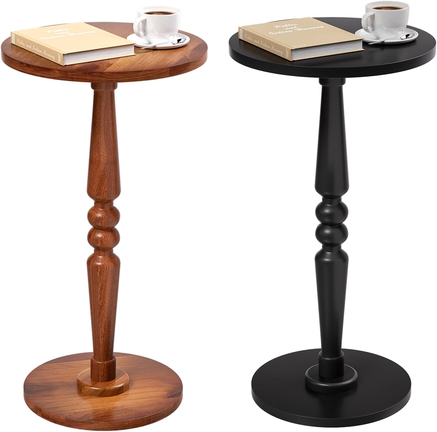 Small Wood Round Side Table - Accent Nightstand Pedestal Table for Living Room, Bedroom - Compact Coffee Table, Tea Table, Drink Table, End Table for Small Spaces, Corners, Office