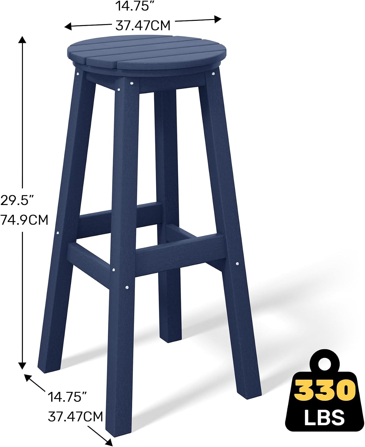 Costaelm 29" Height Outdoor Bar Stools, All-Weather Bar Stools, Adirondack Poly Patio Round Bar Stool for Patio, Deck, Kitchen Counter and Garden, Navy Blue
