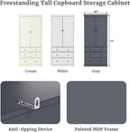 77inch Kitchen Pantry, Freestanding Tall Cupboard Storage Cabinet with 3 Adjustable Shelves, 8 Door Shelves, 3 Drawers for Kitchen, Dining Room White