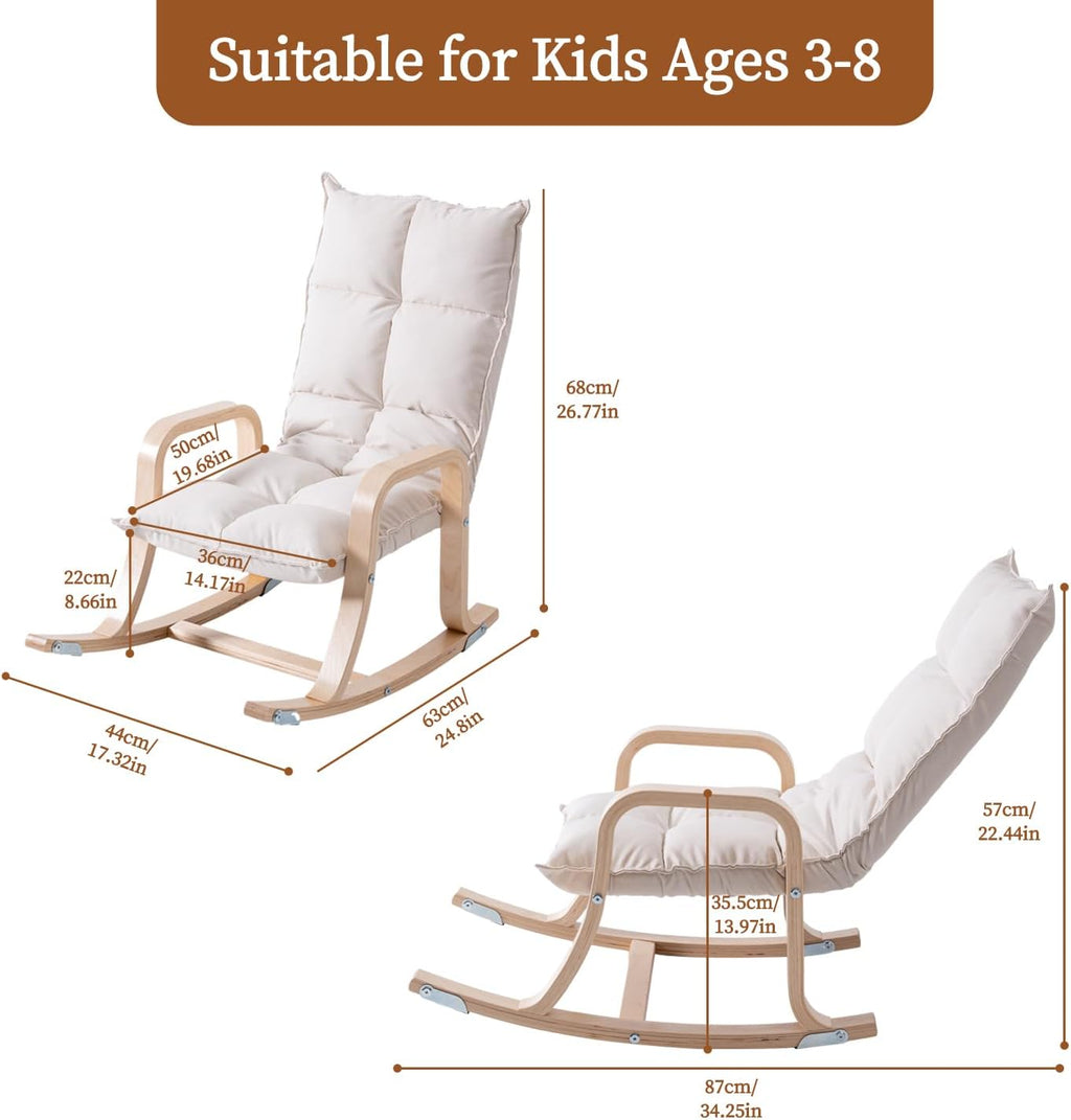 Swegrow Kids' Recliners，Rocker and Stationary Options, Sensory Rocking Chair for Kids & Toddlers，Versatile Floor Chair with Soft Fabric and Stability for Playroom, Bedroom, or Nursery (Beige)