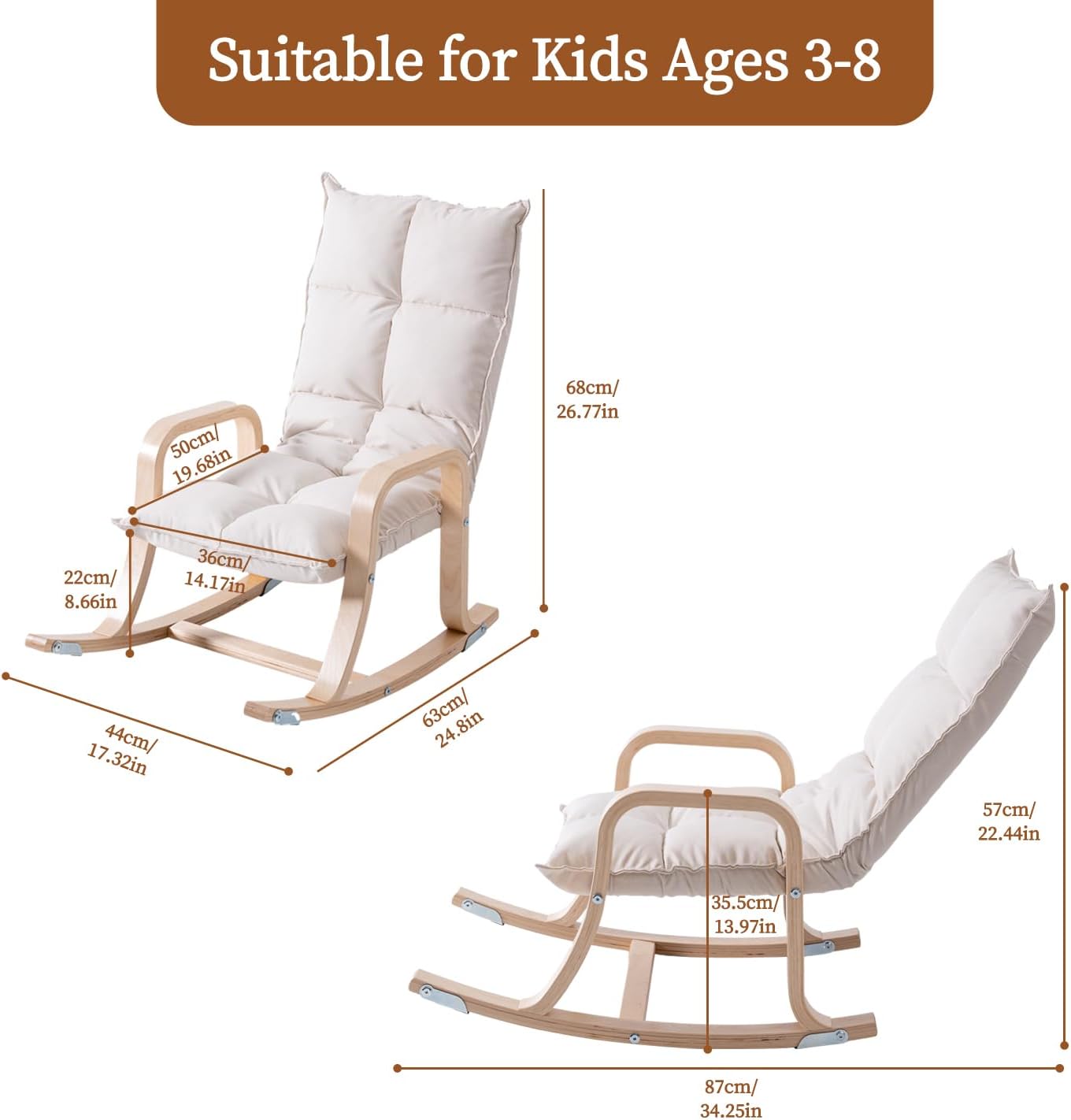 Swegrow Kids' Recliners，Rocker and Stationary Options, Sensory Rocking Chair for Kids & Toddlers，Versatile Floor Chair with Soft Fabric and Stability for Playroom, Bedroom, or Nursery (Beige)