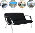 Kinfant Waiting Room Chair- Office Reception Furniture with Armrest and PU Leather Cushion, Office Guest Chair for Waiting Room Airport Hospital Bank Lobby, Black (2 Seat+3 Seat*2), 8 Seats-style1