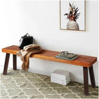Benches, Rustic Wooden Outdoor Chair with Steel Legs for Patio & Garden