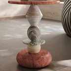 Modern Marble Side Table, Round Accent Table with Sculptural Stone Base, Luxury Small Coffee Table for Living Room, Bedroom, Sofa End Table