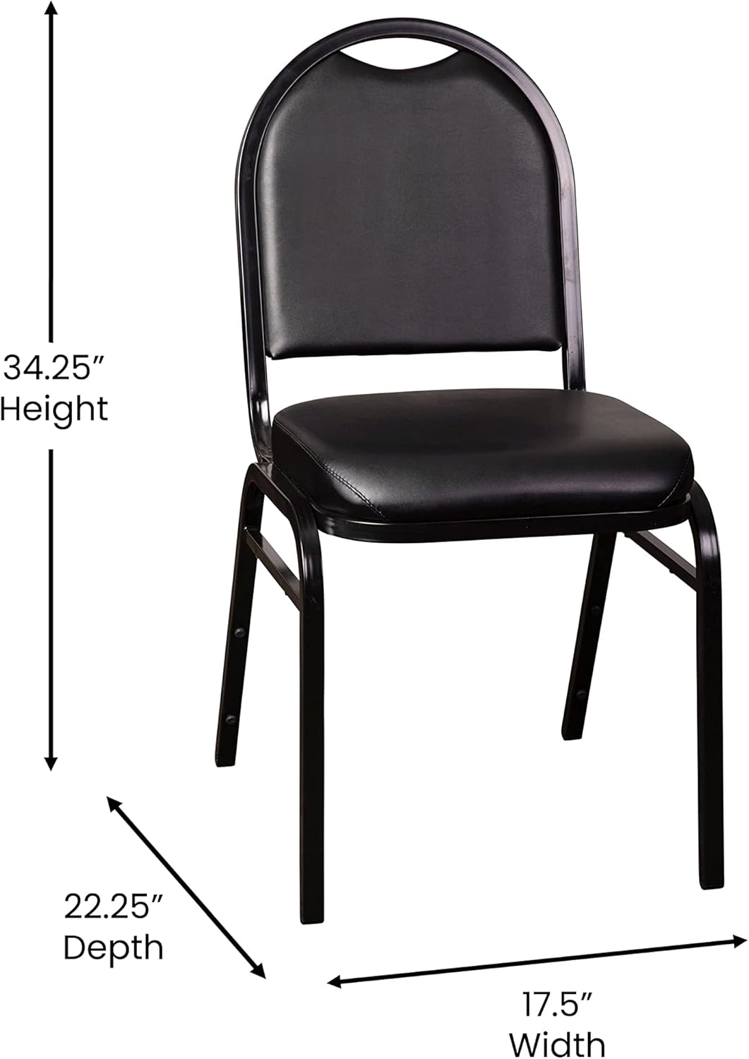 Flash Furniture HERCULES Commercial Grade 500 LB. Capacity Dome Back Stack Chair - Black Vinyl Upholstery - Black Metal Frame - Built-In Handle