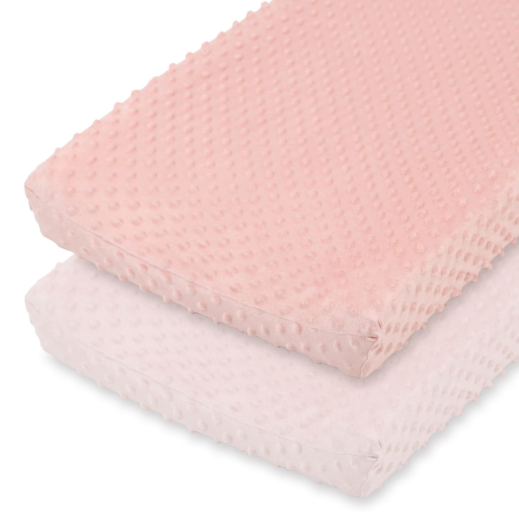 The Peanutshell Minky Dot Diaper Changing Pad Cover - Ultra Soft Baby Mat Cover for Girls, Fits 16” x 32” Changing Table Pads - Pink, 2 Pack