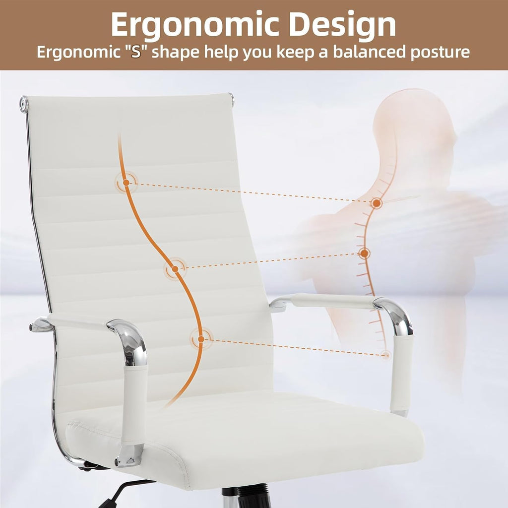 Office Chair, Adjustable Desk Chair, Mid-Back Ergonomic Conference Room Chairs, Comfortable Leather Executive Ribbed Computer Chair, Swivel Chair with Casters for Home Office