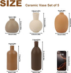 Ceramic Vase Set of 5, Neutral Decorative Vases for Home Decor, Modern Farmhouse Boho Pottery Vases, Terracotta Small Vases for Living Room, Entryway Table Decor